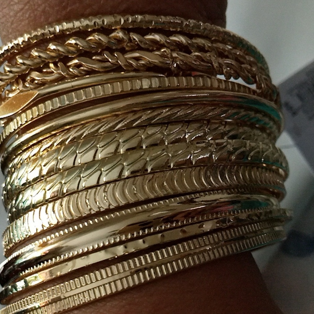 Liz Claiborne 13 Gold Tone Textured Bracelets